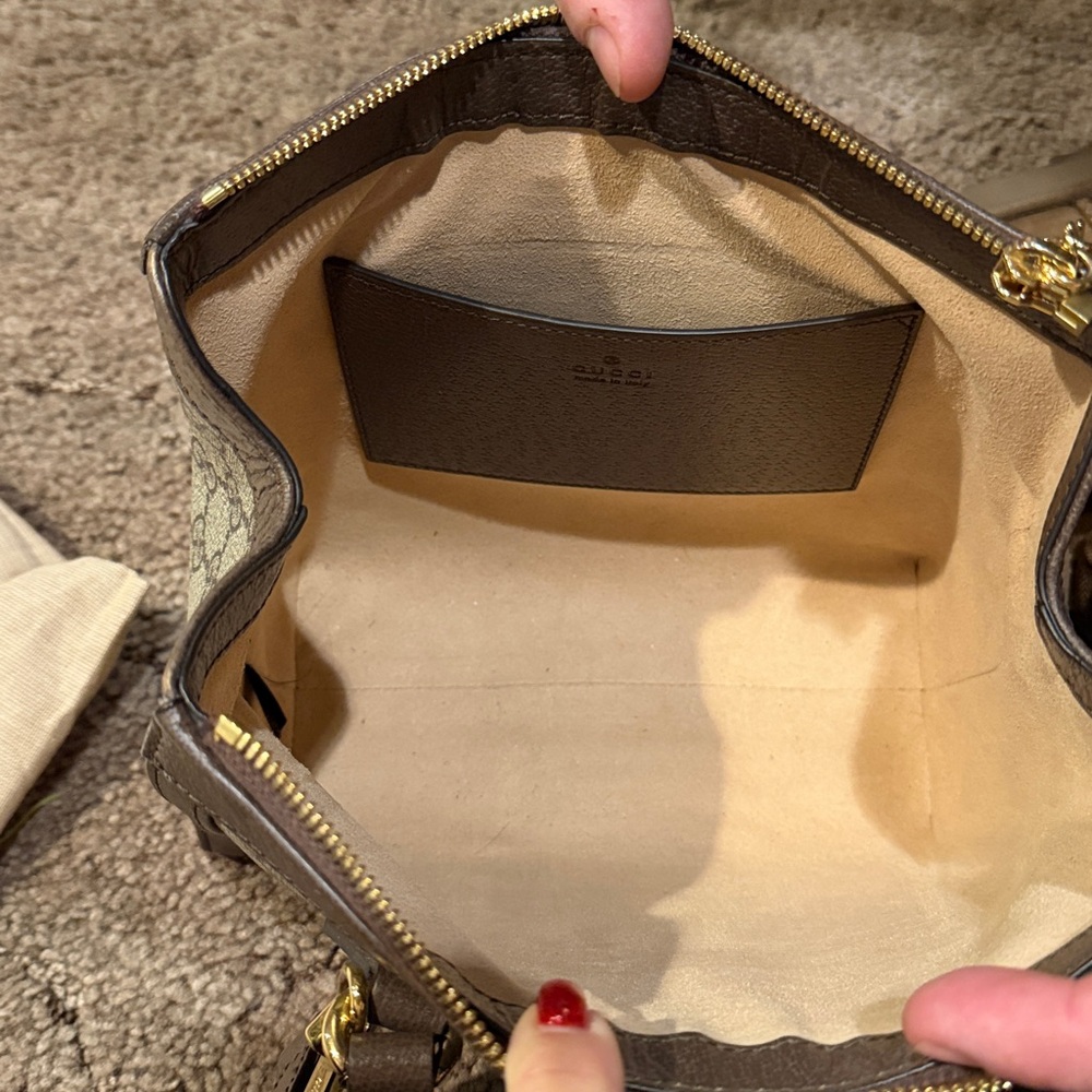 Gucci Brown GG Supreme Canvas Satchel with Green and Red Web Stripe - Picture 12 of 15